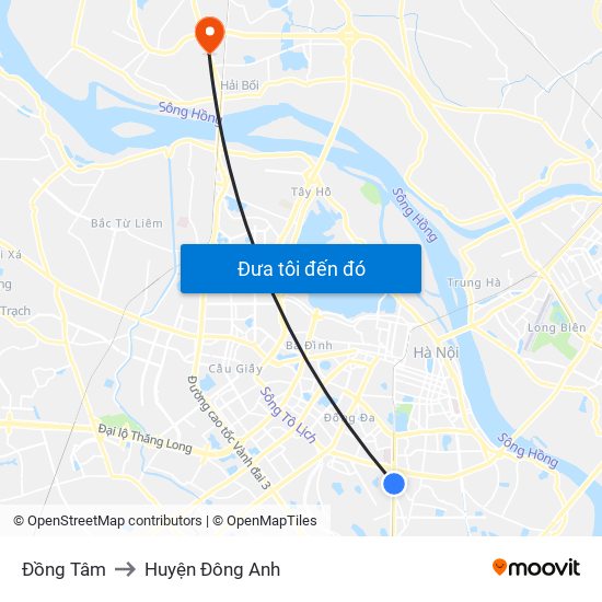 Đồng Tâm to Huyện Đông Anh map