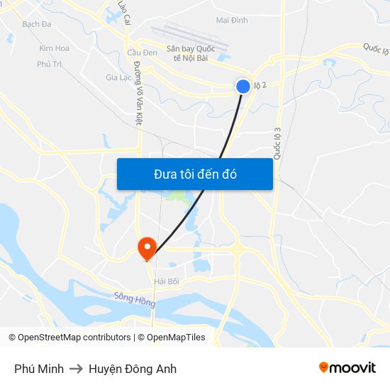 Phú Minh to Huyện Đông Anh map