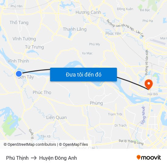 Phú Thịnh to Huyện Đông Anh map