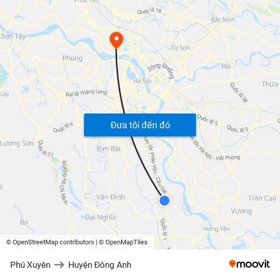 Phú Xuyên to Huyện Đông Anh map