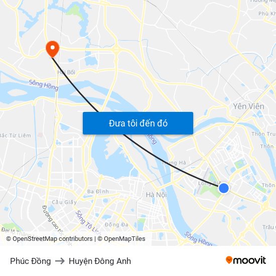 Phúc Đồng to Huyện Đông Anh map