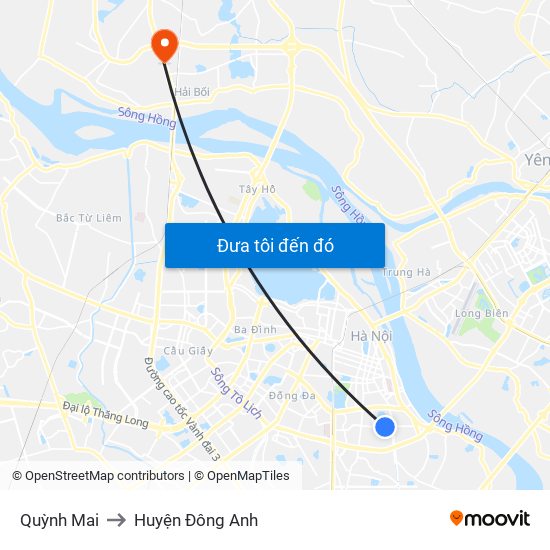 Quỳnh Mai to Huyện Đông Anh map