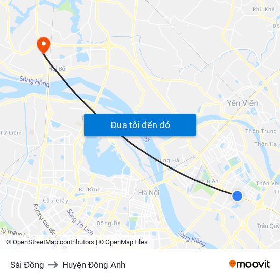 Sài Đồng to Huyện Đông Anh map