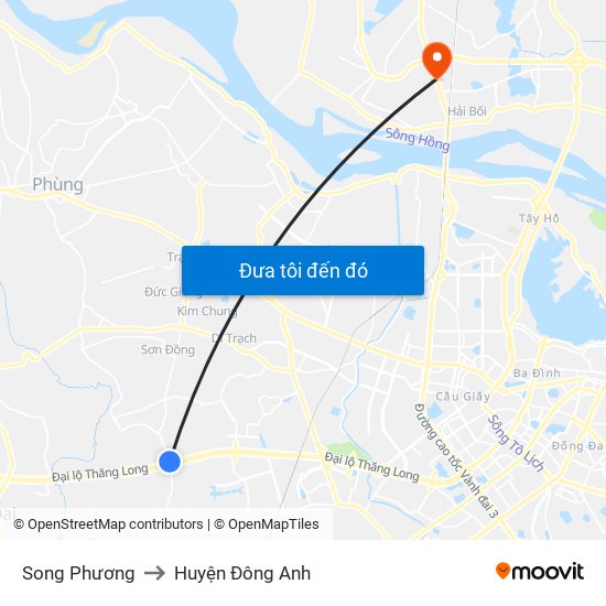 Song Phương to Huyện Đông Anh map