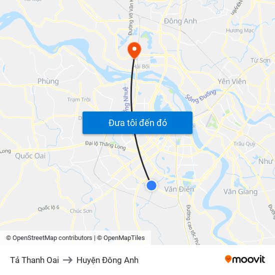 Tả Thanh Oai to Huyện Đông Anh map