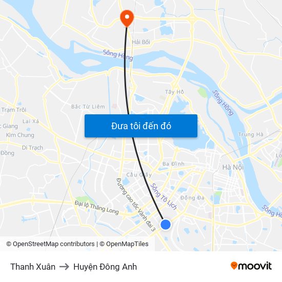 Thanh Xuân to Huyện Đông Anh map