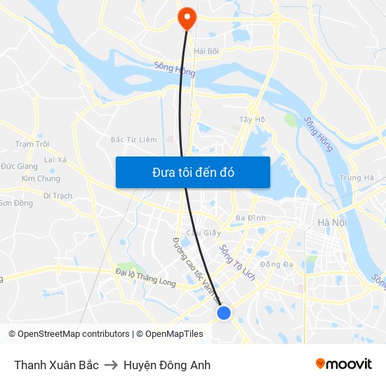 Thanh Xuân Bắc to Huyện Đông Anh map