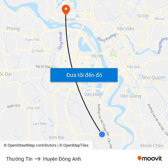 Thường Tín to Huyện Đông Anh map
