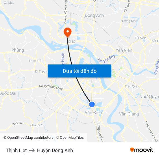 Thịnh Liệt to Huyện Đông Anh map