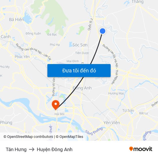 Tân Hưng to Huyện Đông Anh map