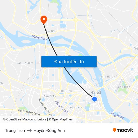 Tràng Tiền to Huyện Đông Anh map