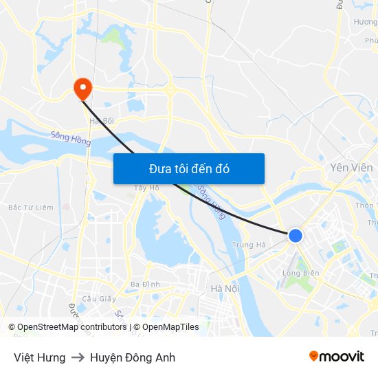 Việt Hưng to Huyện Đông Anh map
