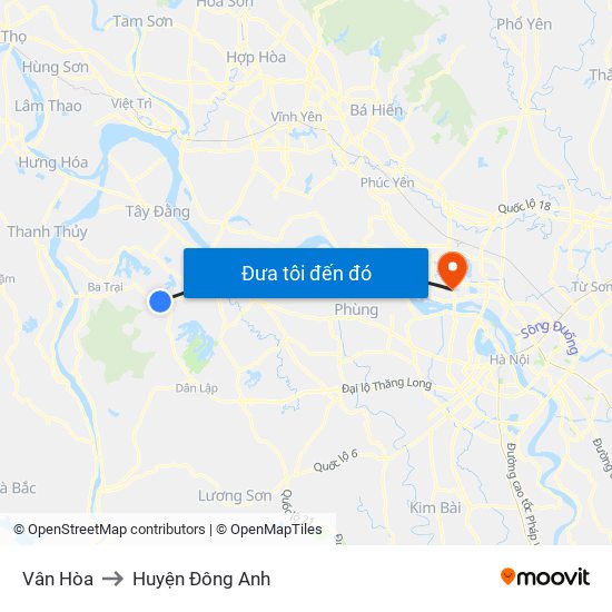 Vân Hòa to Huyện Đông Anh map