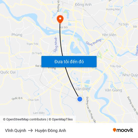 Vĩnh Quỳnh to Huyện Đông Anh map