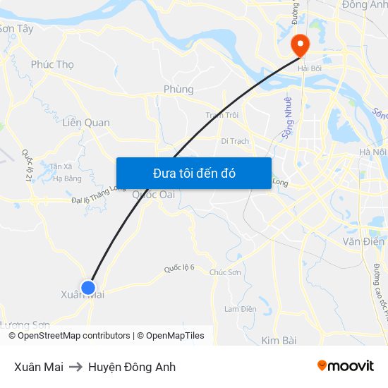 Xuân Mai to Huyện Đông Anh map