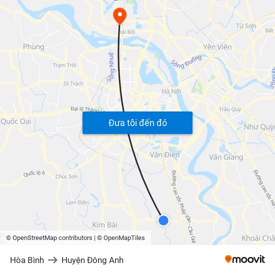 Hòa Bình to Huyện Đông Anh map