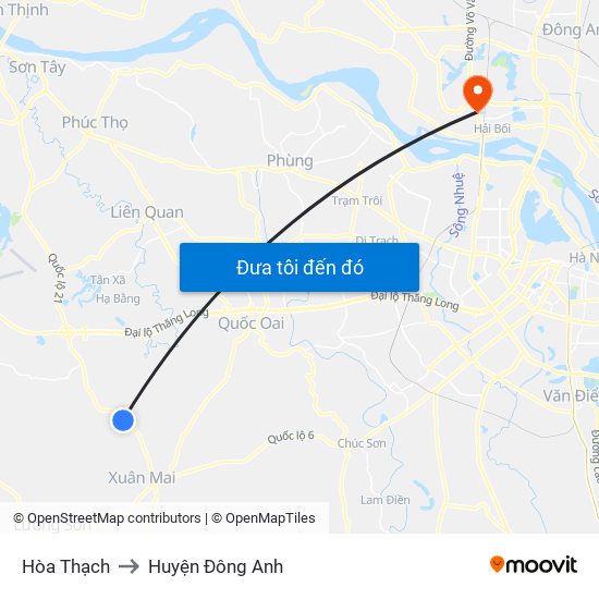 Hòa Thạch to Huyện Đông Anh map