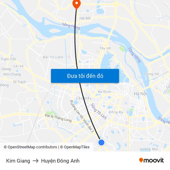 Kim Giang to Huyện Đông Anh map