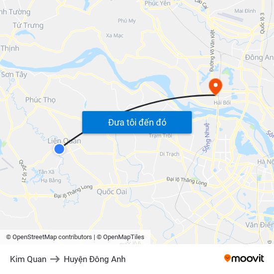 Kim Quan to Huyện Đông Anh map