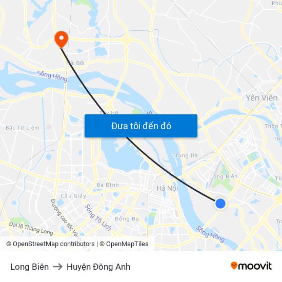 Long Biên to Huyện Đông Anh map