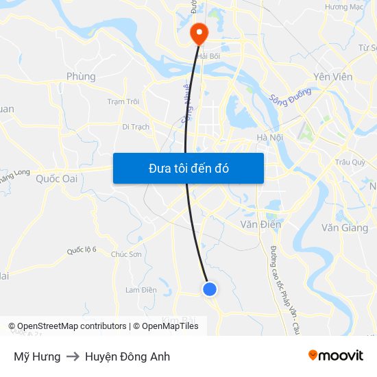 Mỹ Hưng to Huyện Đông Anh map