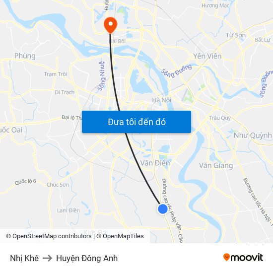 Nhị Khê to Huyện Đông Anh map