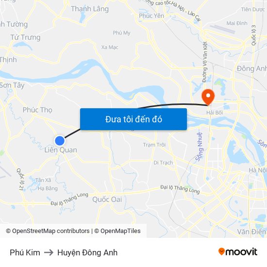 Phú Kim to Huyện Đông Anh map