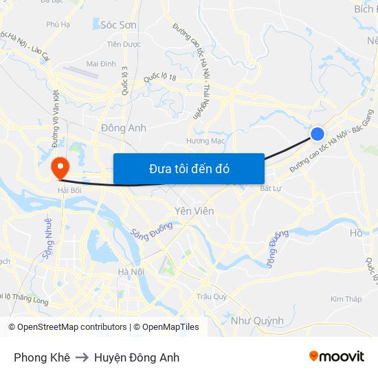 Phong Khê to Huyện Đông Anh map