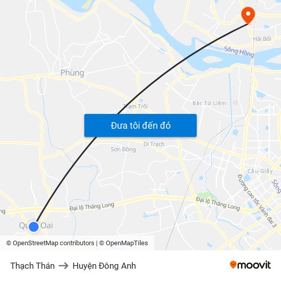 Thạch Thán to Huyện Đông Anh map