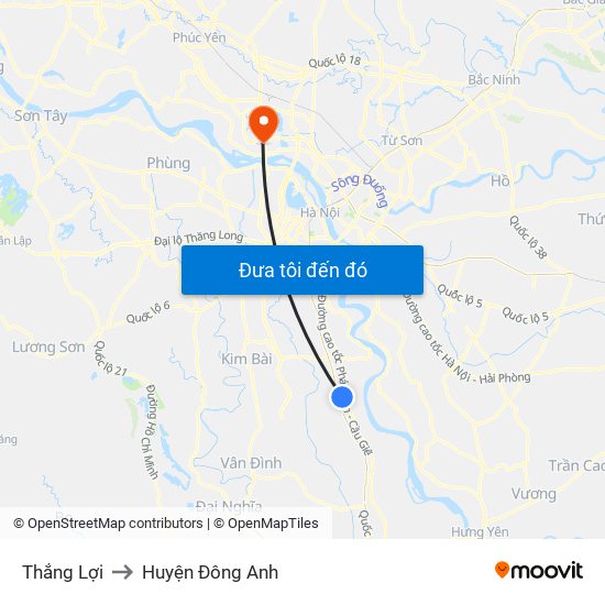 Thắng Lợi to Huyện Đông Anh map