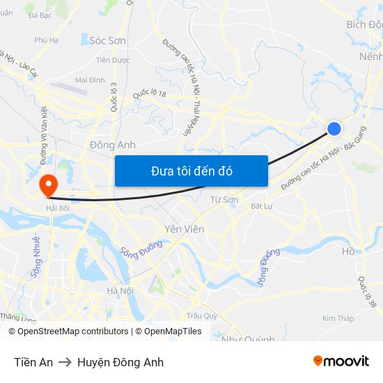 Tiền An to Huyện Đông Anh map