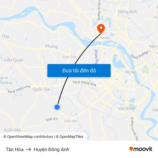 Tân Hòa to Huyện Đông Anh map