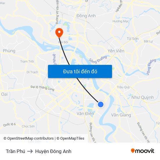 Trần Phú to Huyện Đông Anh map