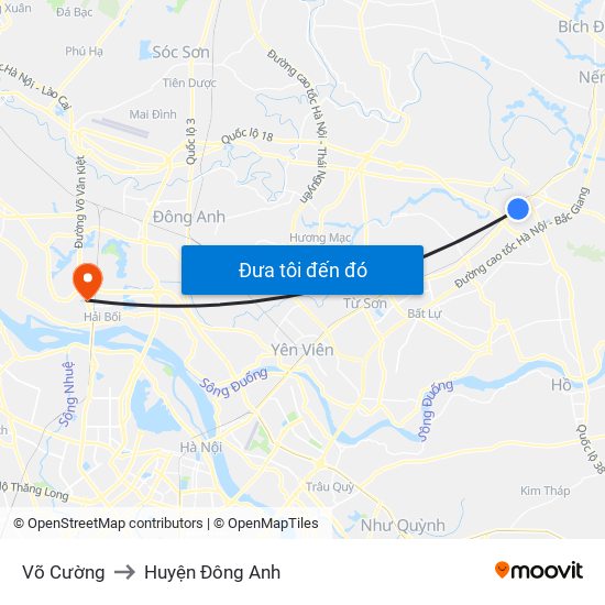 Võ Cường to Huyện Đông Anh map