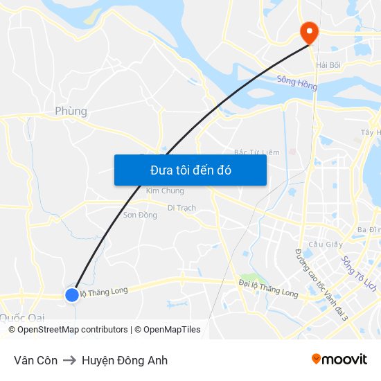 Vân Côn to Huyện Đông Anh map