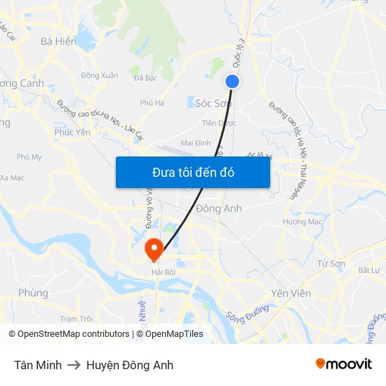 Tân Minh to Huyện Đông Anh map