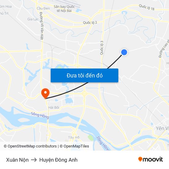 Xuân Nộn to Huyện Đông Anh map