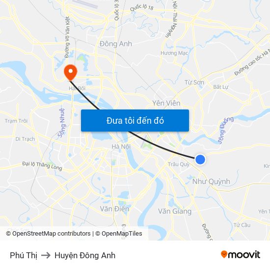 Phú Thị to Huyện Đông Anh map