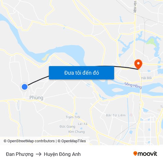 Đan Phượng to Huyện Đông Anh map