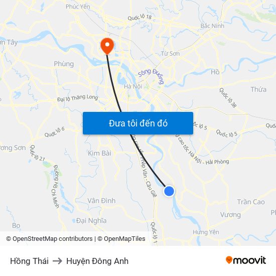 Hồng Thái to Huyện Đông Anh map