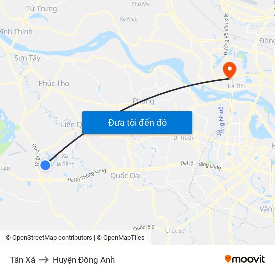 Tân Xã to Huyện Đông Anh map