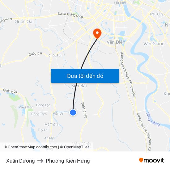 Xuân Dương to Phường Kiến Hưng map