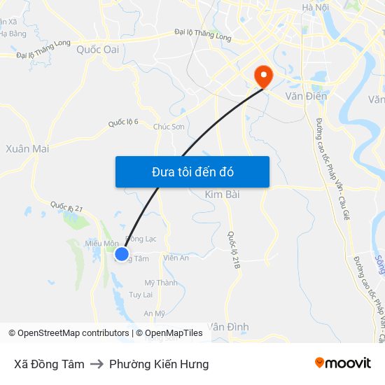 Xã Đồng Tâm to Phường Kiến Hưng map