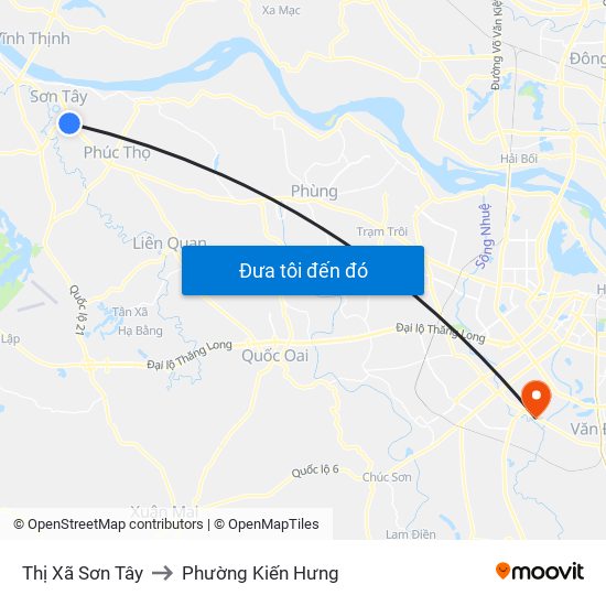 Thị Xã Sơn Tây to Phường Kiến Hưng map