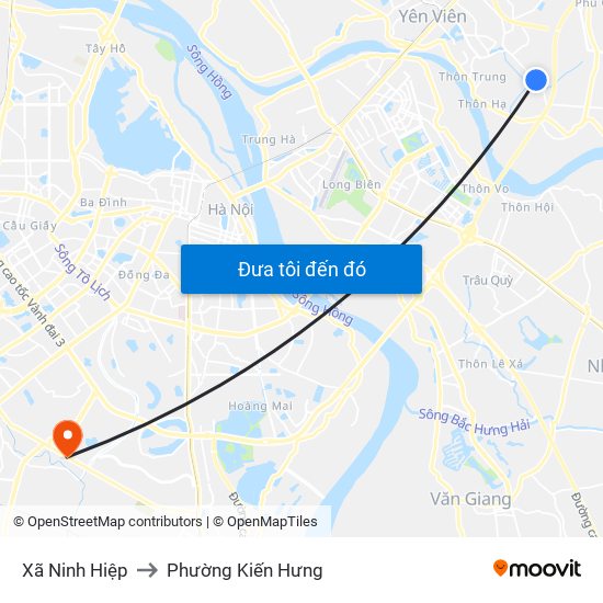 Xã Ninh Hiệp to Phường Kiến Hưng map