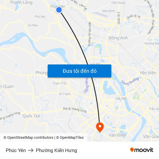 Phúc Yên to Phường Kiến Hưng map