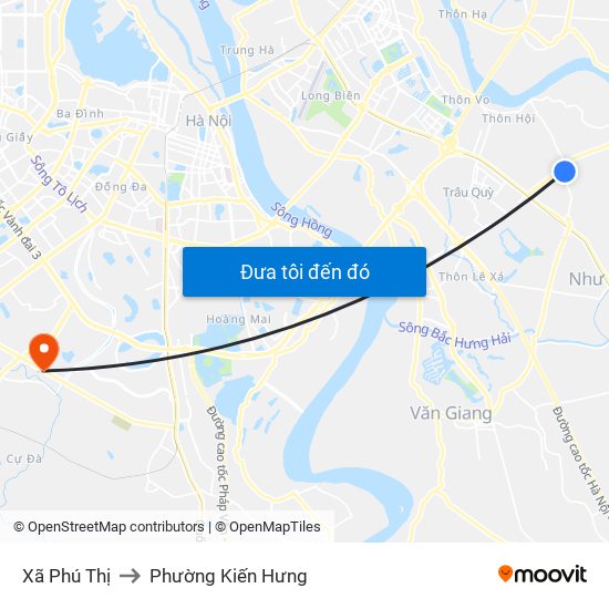 Xã Phú Thị to Phường Kiến Hưng map