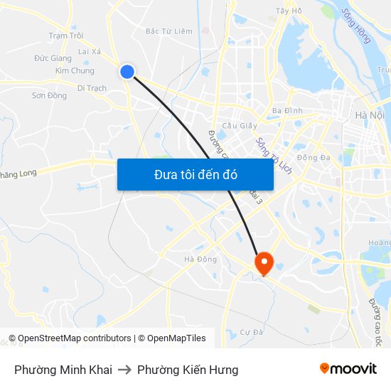 Phường Minh Khai to Phường Kiến Hưng map