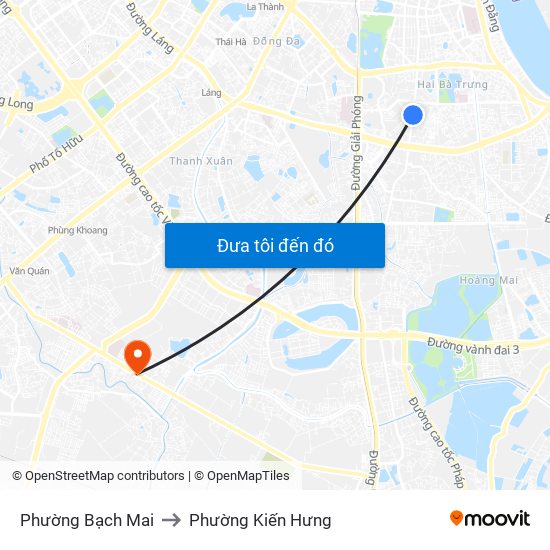 Phường Bạch Mai to Phường Kiến Hưng map