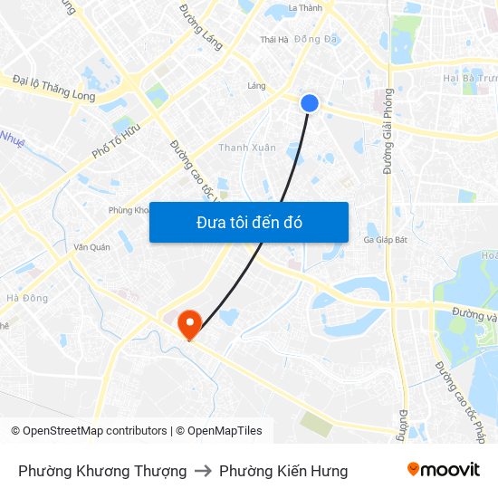 Phường Khương Thượng to Phường Kiến Hưng map